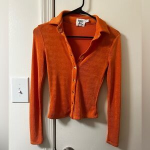 Princess Polly Long Sleeve Snap-Front Top - Vibrant Orange